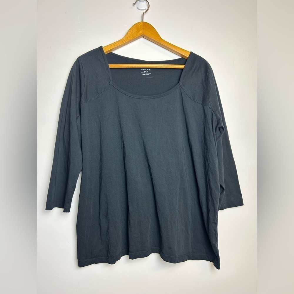 Grace Top Blouse Women 1X Black 100% Pima Cotton Half Sleeve Soft lightweight